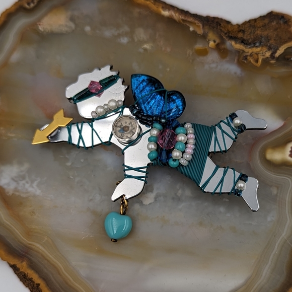 LizTech Artisan '93 Compass Heart Arrow Cupid Brooch Pin, Signed - Picture 2 of 10